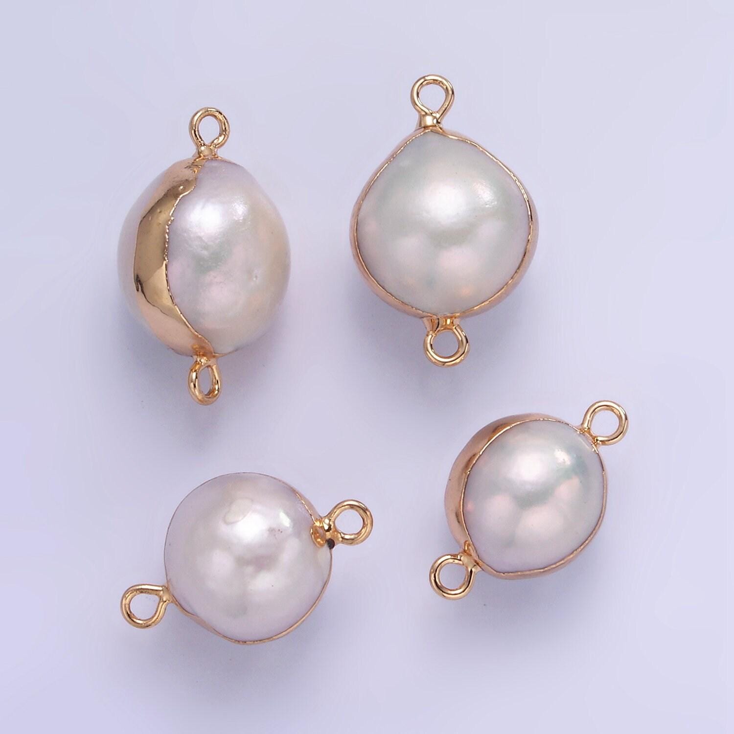 1x mini white freshwater pearl teardrop gold coated add-on charm connector for bracelet necklace earring component | p-1857