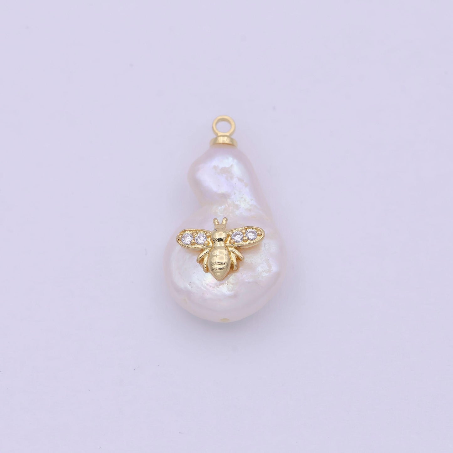 1 pc gold filled micro pave bee on pear freeform pearl charm for necklace bracelet earring pendant jewelry supply | p-1827