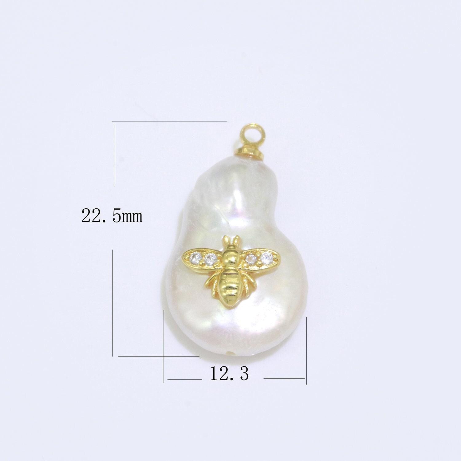 1 pc gold filled micro pave bee on pear freeform pearl charm for necklace bracelet earring pendant jewelry supply | p-1827