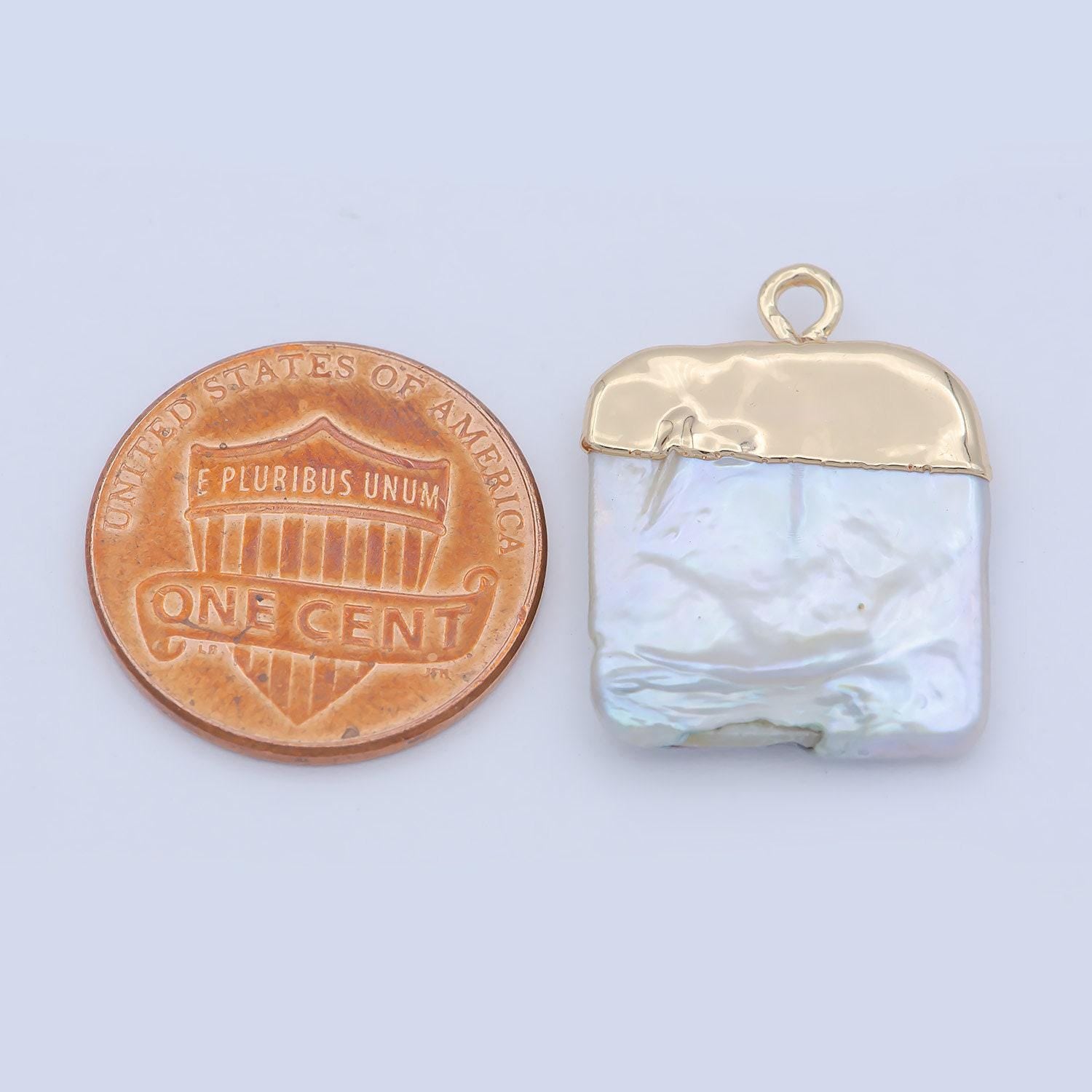 1pc freeform square shape baroque pearl charm with 18k light gold plated edge for necklace anklet bracelet earring supplies 16mmx23mm p-1807