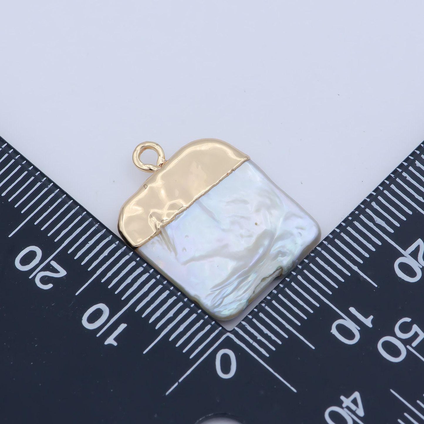 1pc freeform square shape baroque pearl charm with 18k light gold plated edge for necklace anklet bracelet earring supplies 16mmx23mm p-1807