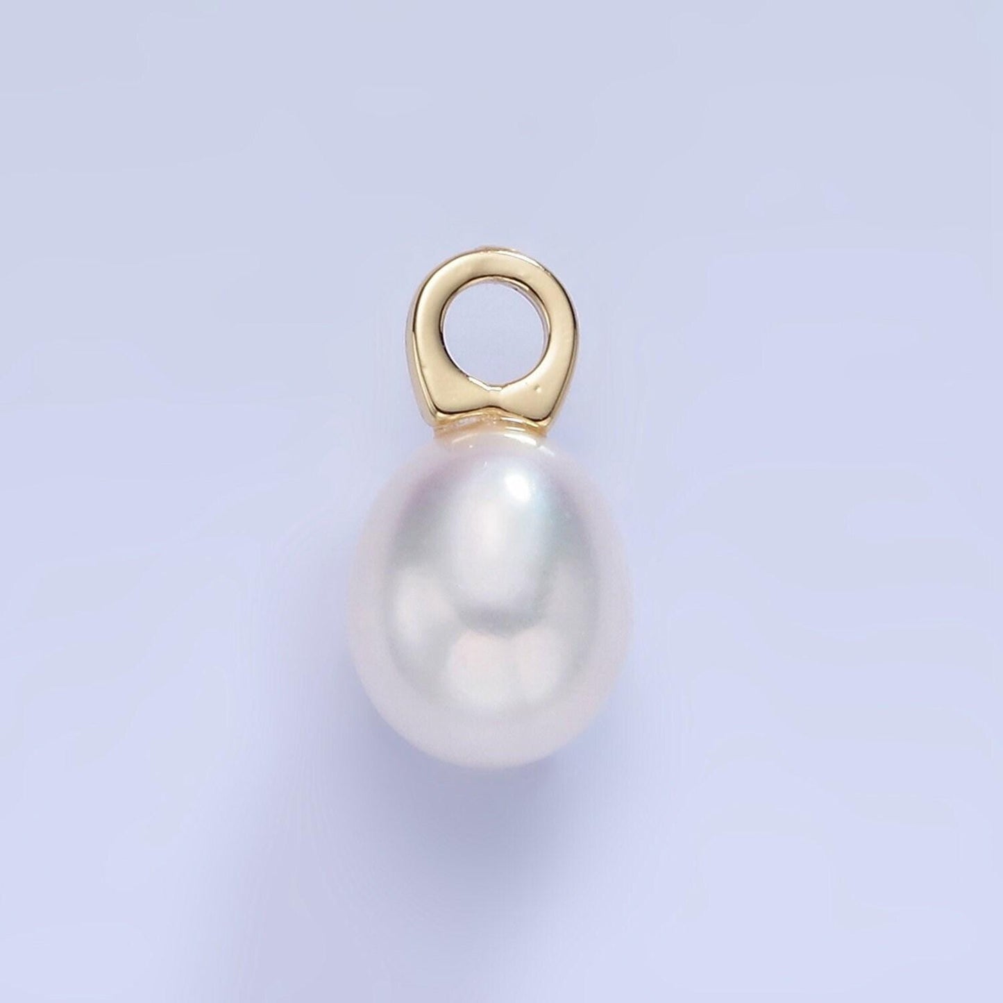 Mini 14k gold filled ringed shell pearl drop pendant wedding jewelry inspired charm necklace earring component | p1745