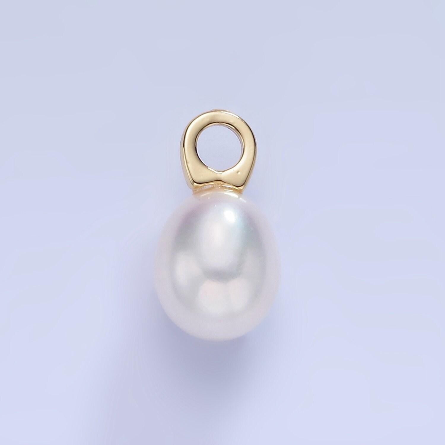 Mini 14k gold filled ringed shell pearl drop pendant wedding jewelry inspired charm necklace earring component | p1745