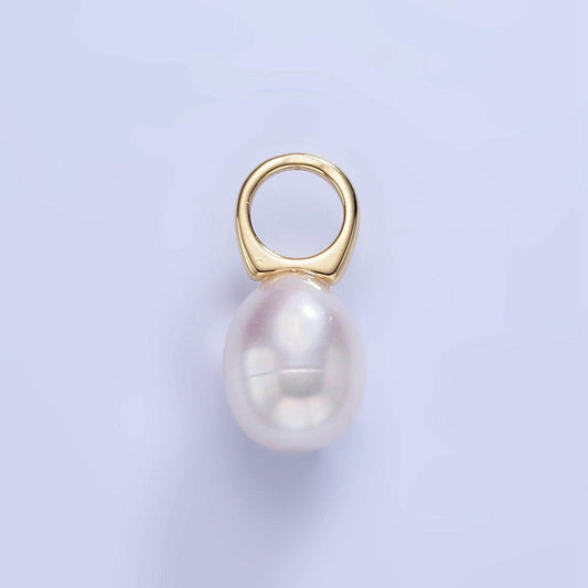 14k gold filled ringed shell pearl drop pendant wedding jewelry inspired charm necklace earring component | p1743