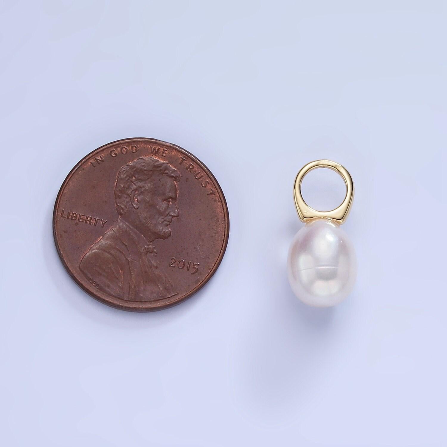 14k gold filled ringed shell pearl drop pendant wedding jewelry inspired charm necklace earring component | p1743