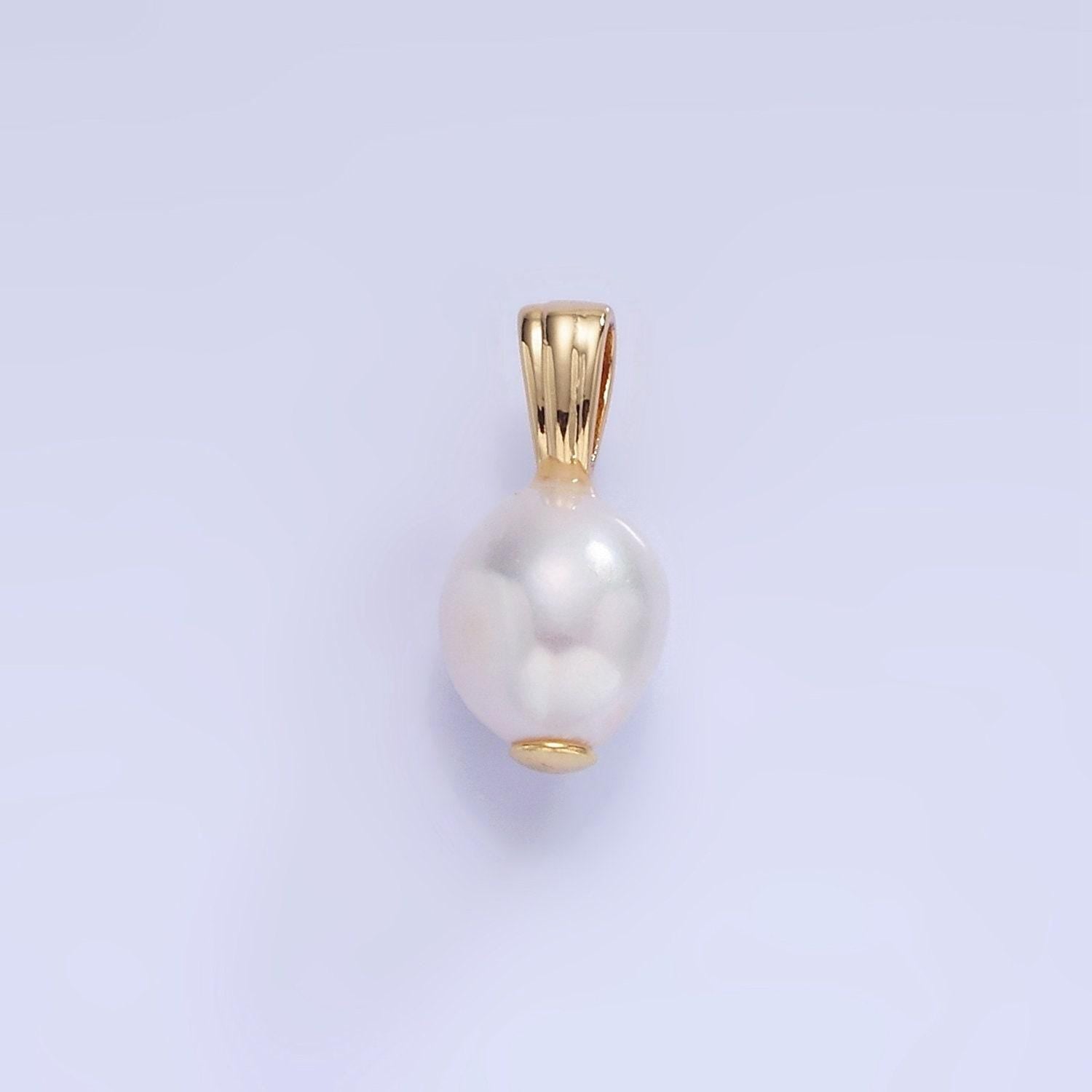 14k gold filled ringed baroque white freshwater pearl lined bail pendant | p-1729