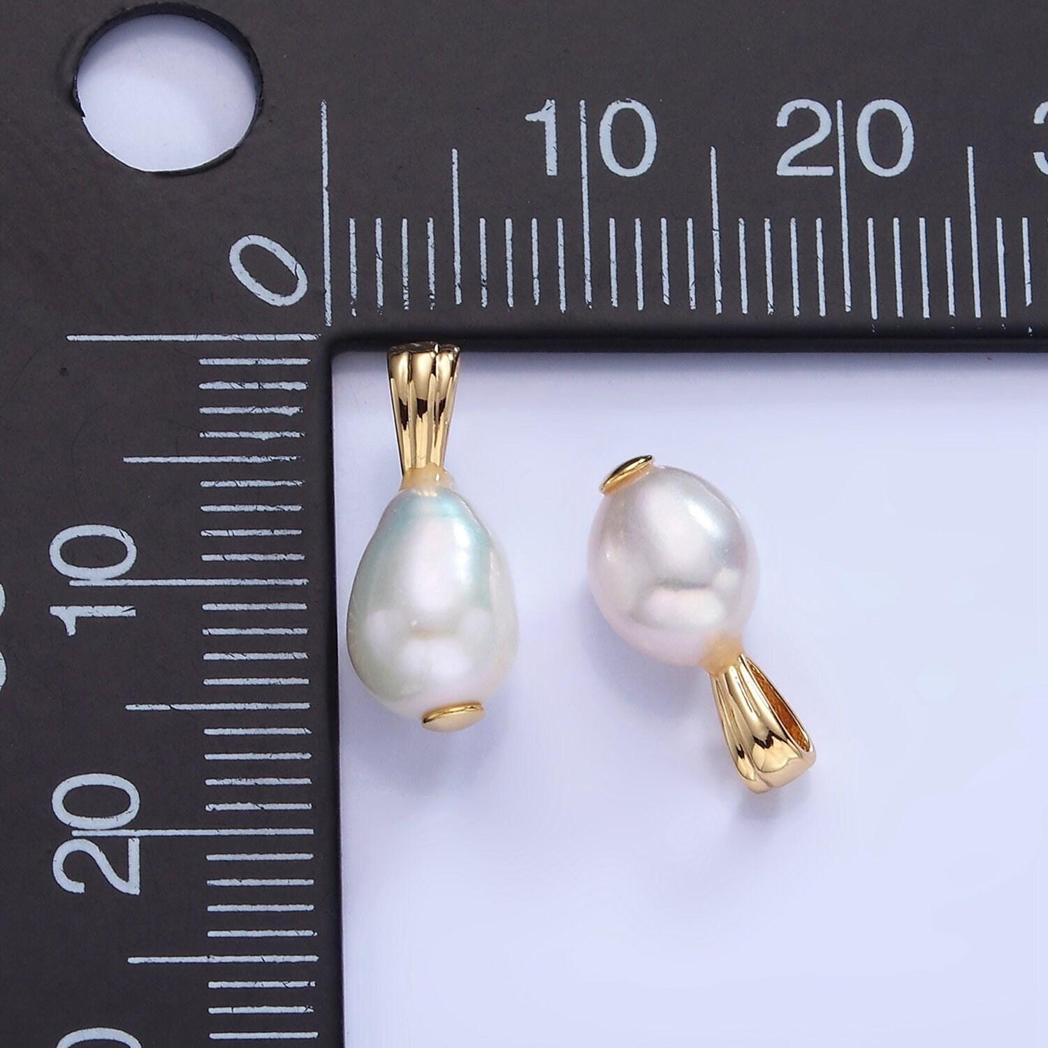 14k gold filled ringed baroque white freshwater pearl lined bail pendant | p-1729