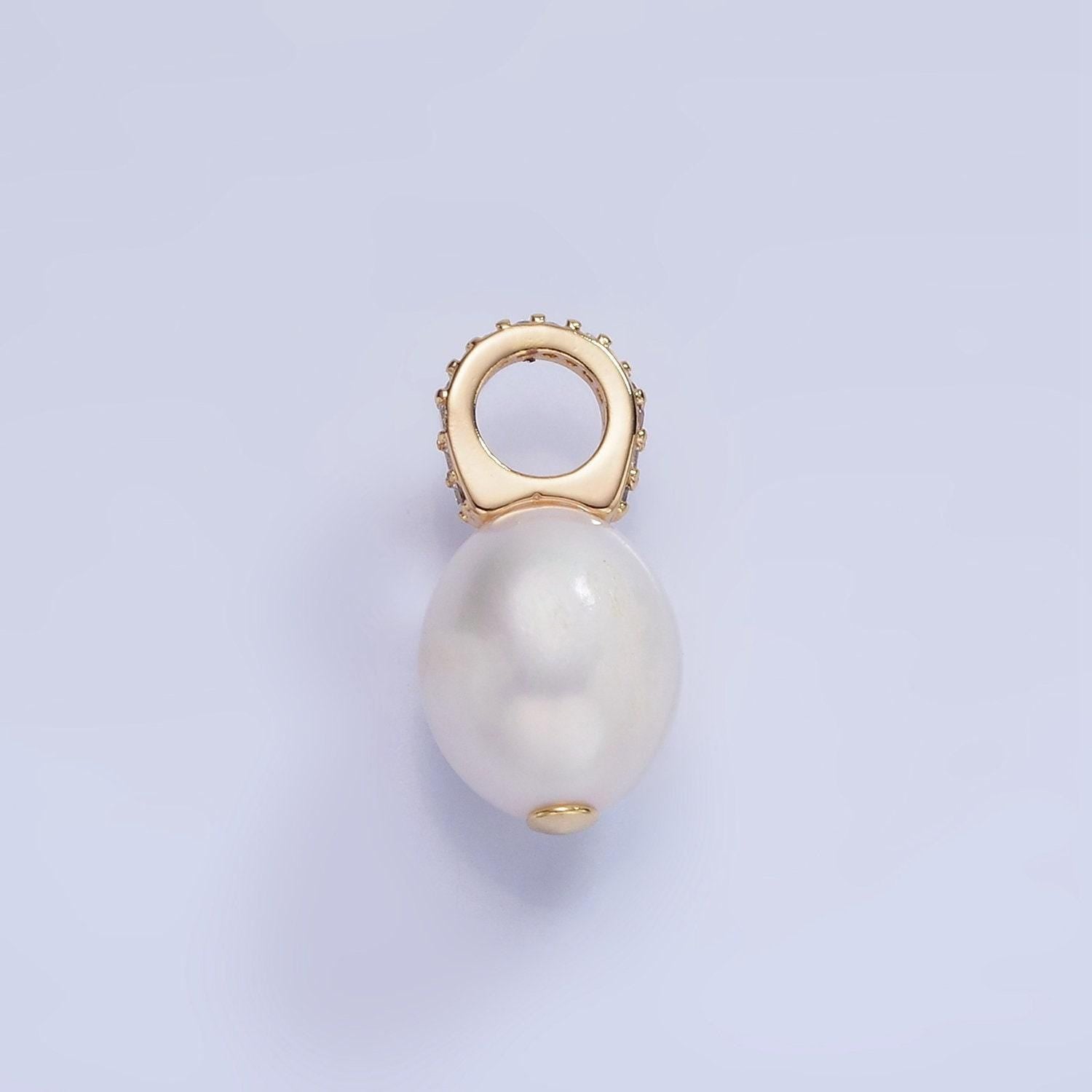 14k gold filled 18mm baroque freshwater pearl micro paved cz drop pendant | p-1724