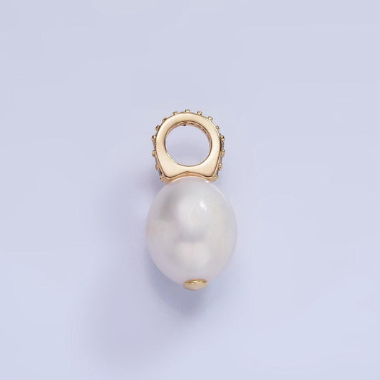 14k gold filled 18mm baroque freshwater pearl micro paved cz drop pendant | p-1724