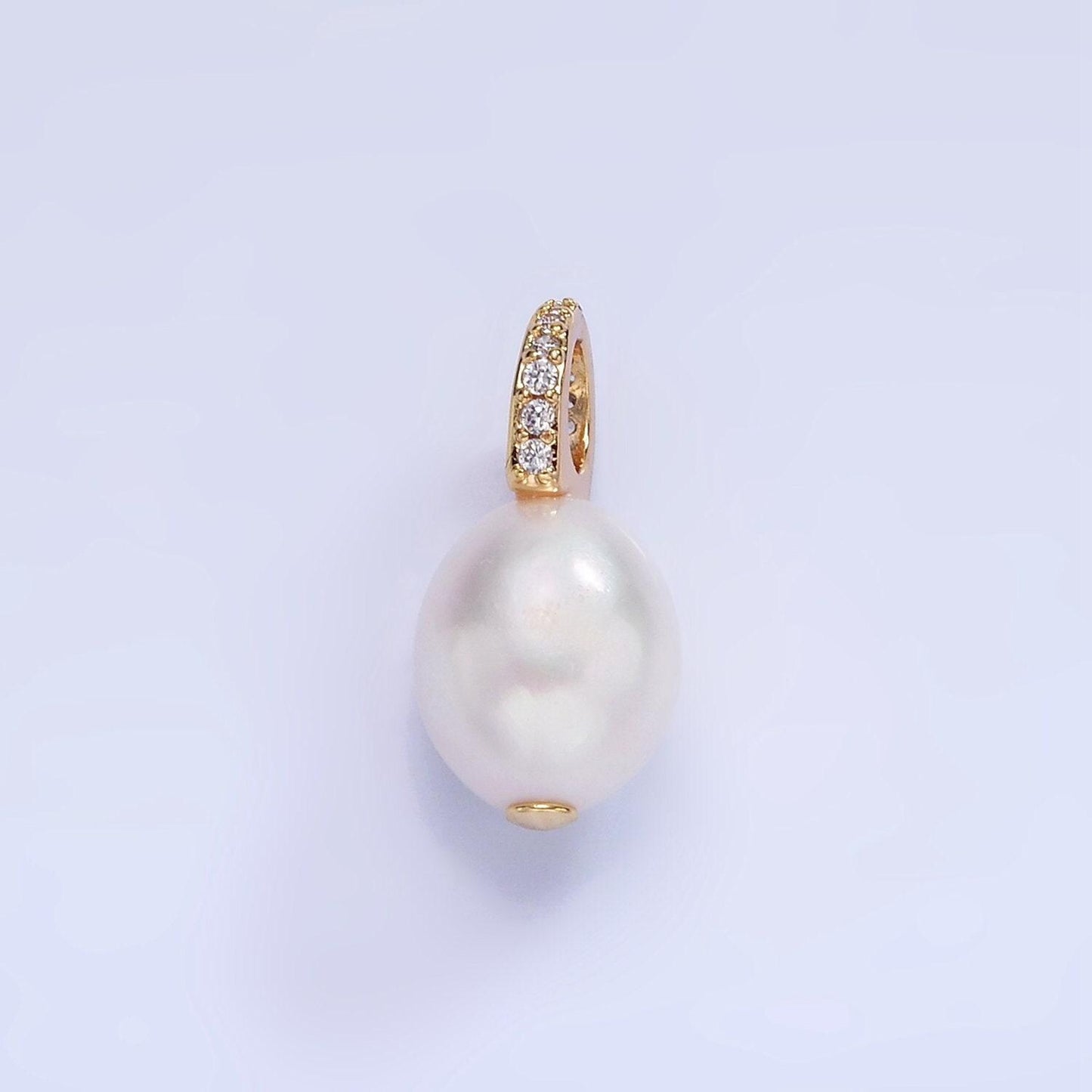 14k gold filled 18mm baroque freshwater pearl micro paved cz drop pendant | p-1724