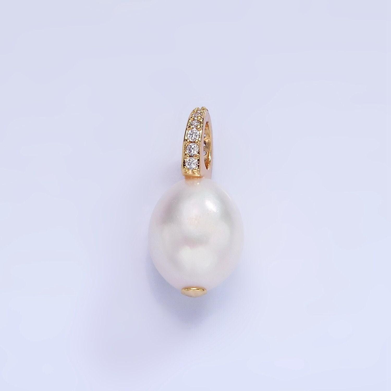 14k gold filled 18mm baroque freshwater pearl micro paved cz drop pendant | p-1724
