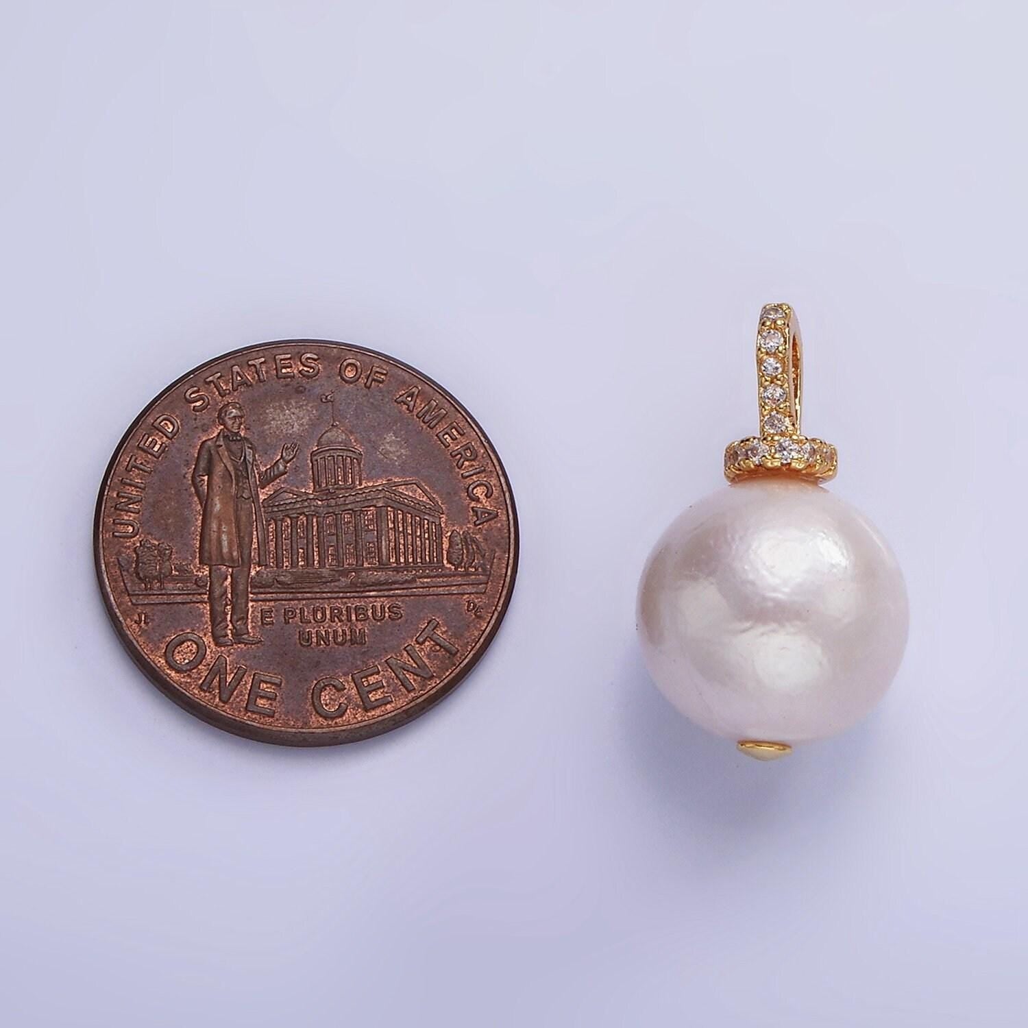 Dainty shell pearl bail with cz front | p-1693
