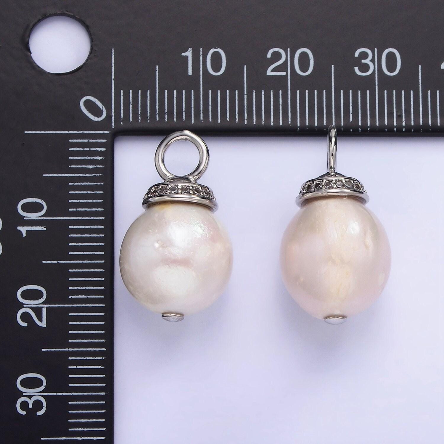 Dainty white shell pearl 21mm silver bail with cz front | p-1693