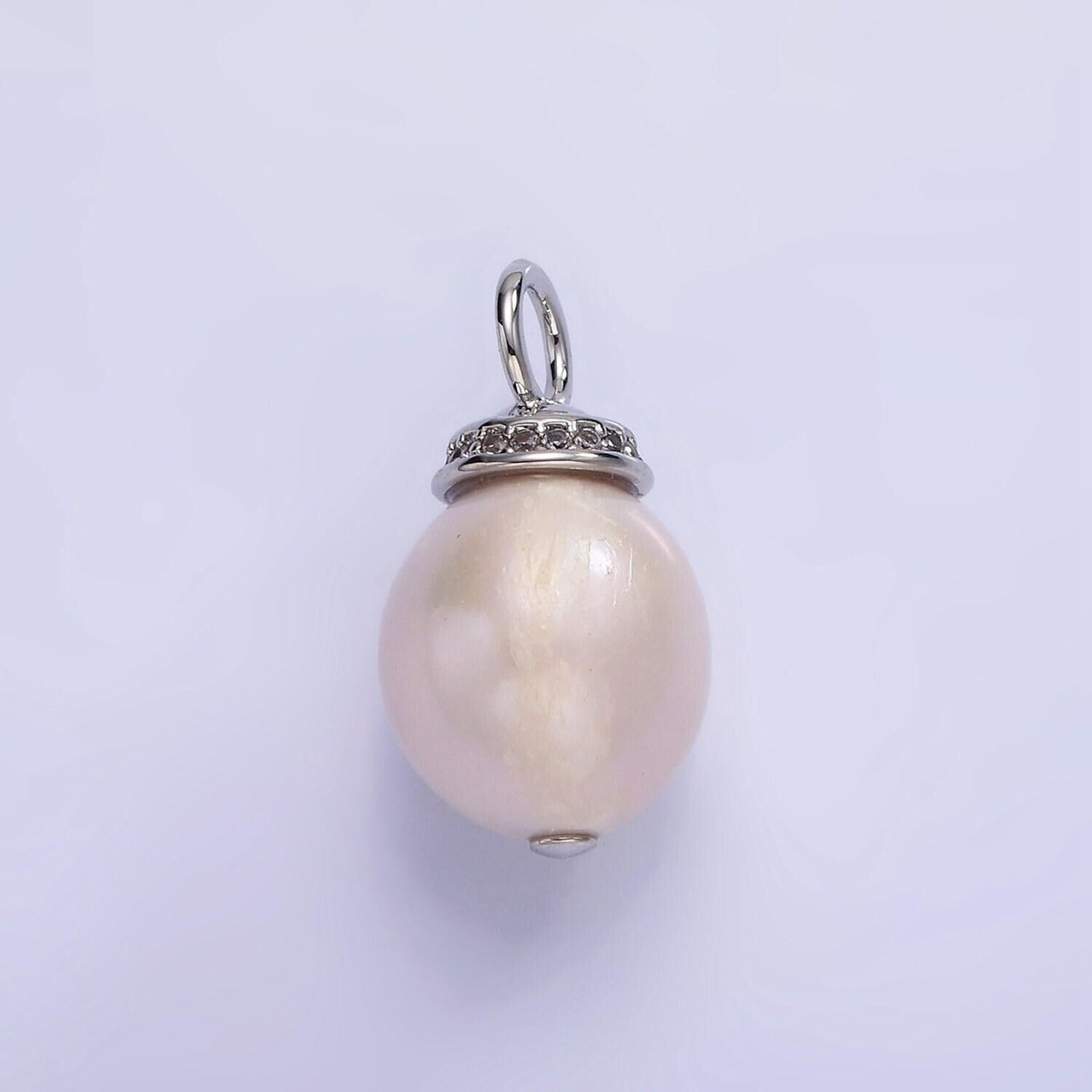 Dainty white shell pearl 21mm silver bail with cz front | p-1693