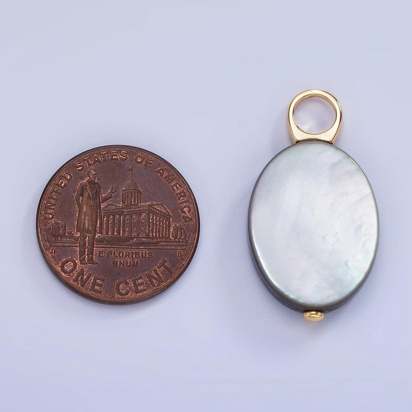 14k gold filled 28mm black tahitian shell pearl oval flat pendant | p-1679
