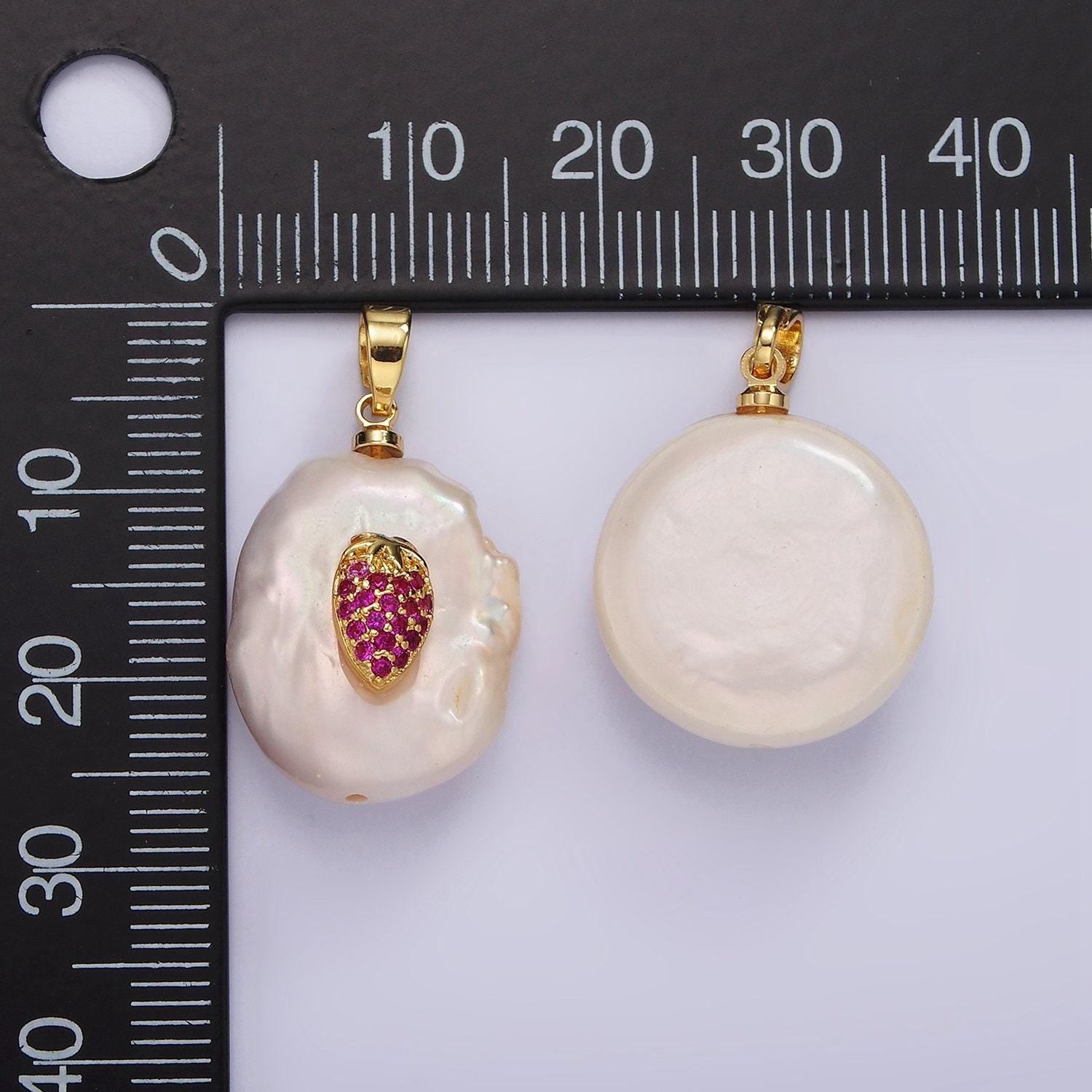 Dainty gold filled micro pave strawberry oval freeform pearl charm for necklace bracelet earring pendant jewelry supply | p1669