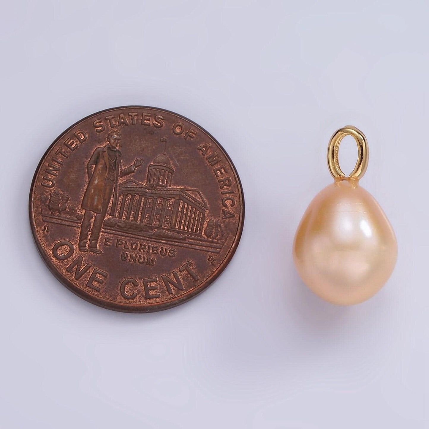 Dainty 14k gold filled 15mm peach pink freshwater pearl button drop for wedding minimalist jewelry for necklace earring component | p1660