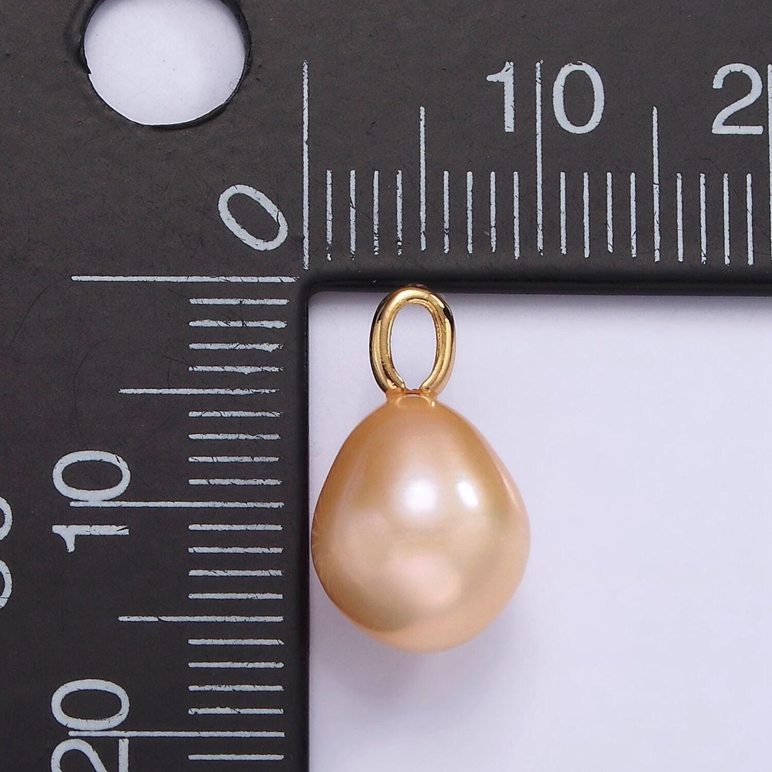 Dainty 14k gold filled 15mm peach pink freshwater pearl button drop for wedding minimalist jewelry for necklace earring component | p1660