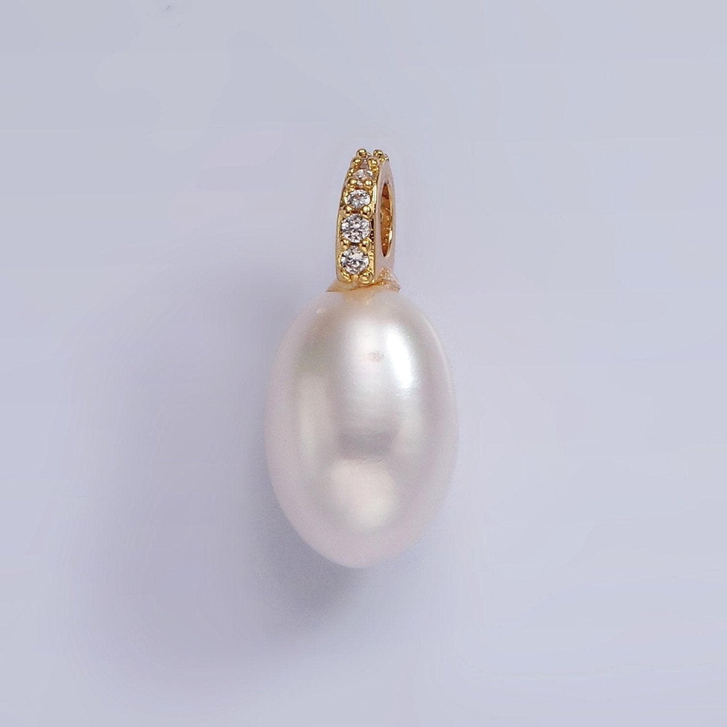 7.5mm pearl dangle pendant, oval pearl dangle cz bail charms, dainty pearl charms with 14k gold filled bail p1657