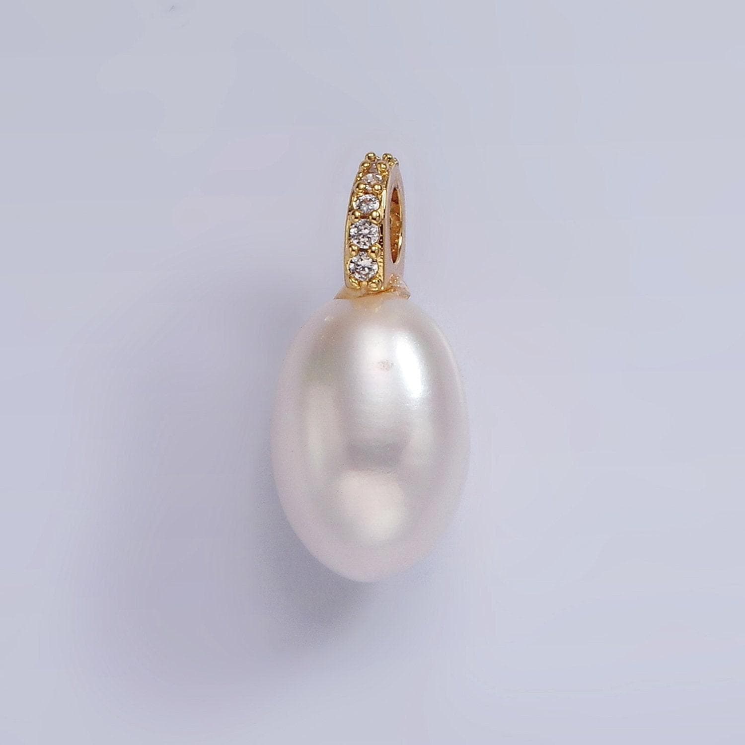7.5mm pearl dangle pendant, oval pearl dangle cz bail charms, dainty pearl charms with 14k gold filled bail p1657