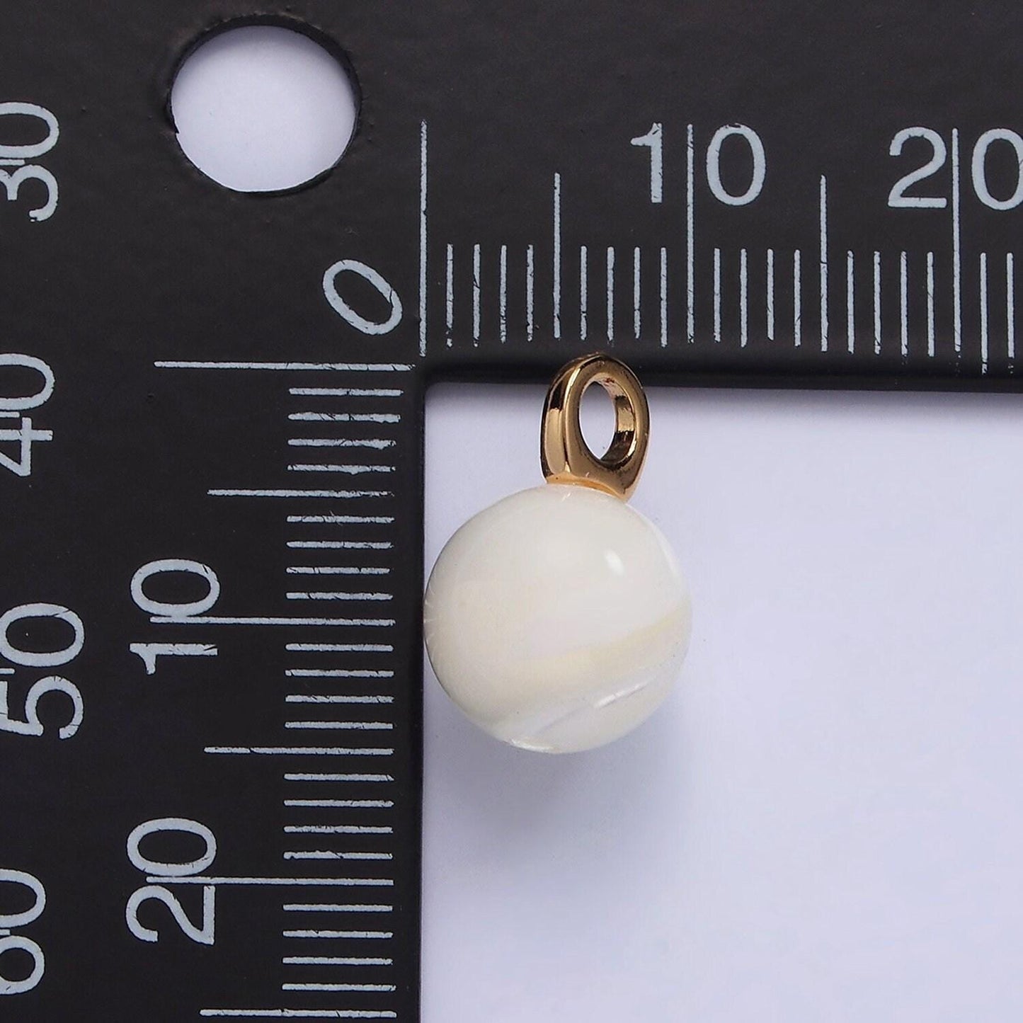 14k gold filled 11mm round natural shell pearl gemstone drop charm | p1645