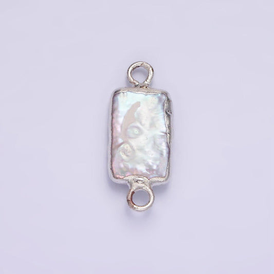 Silver freshwater pearl rectangle pearl charm connectors for bracelet necklace link connector p-1621