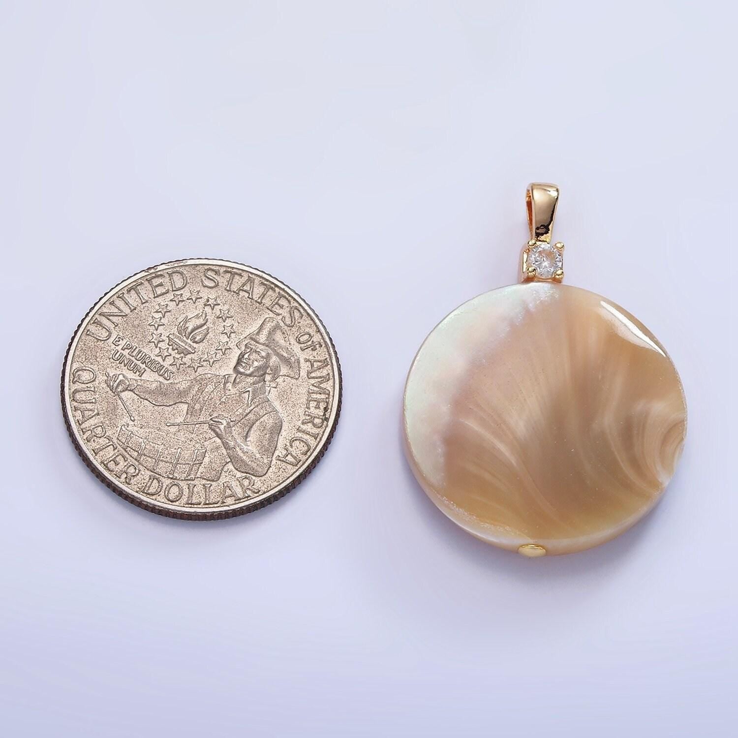 24mm beautiful mauve champagne white brown round coin pearl charm genuine freshwater shell mermaid pearls pendant cz bail for charm p-1576