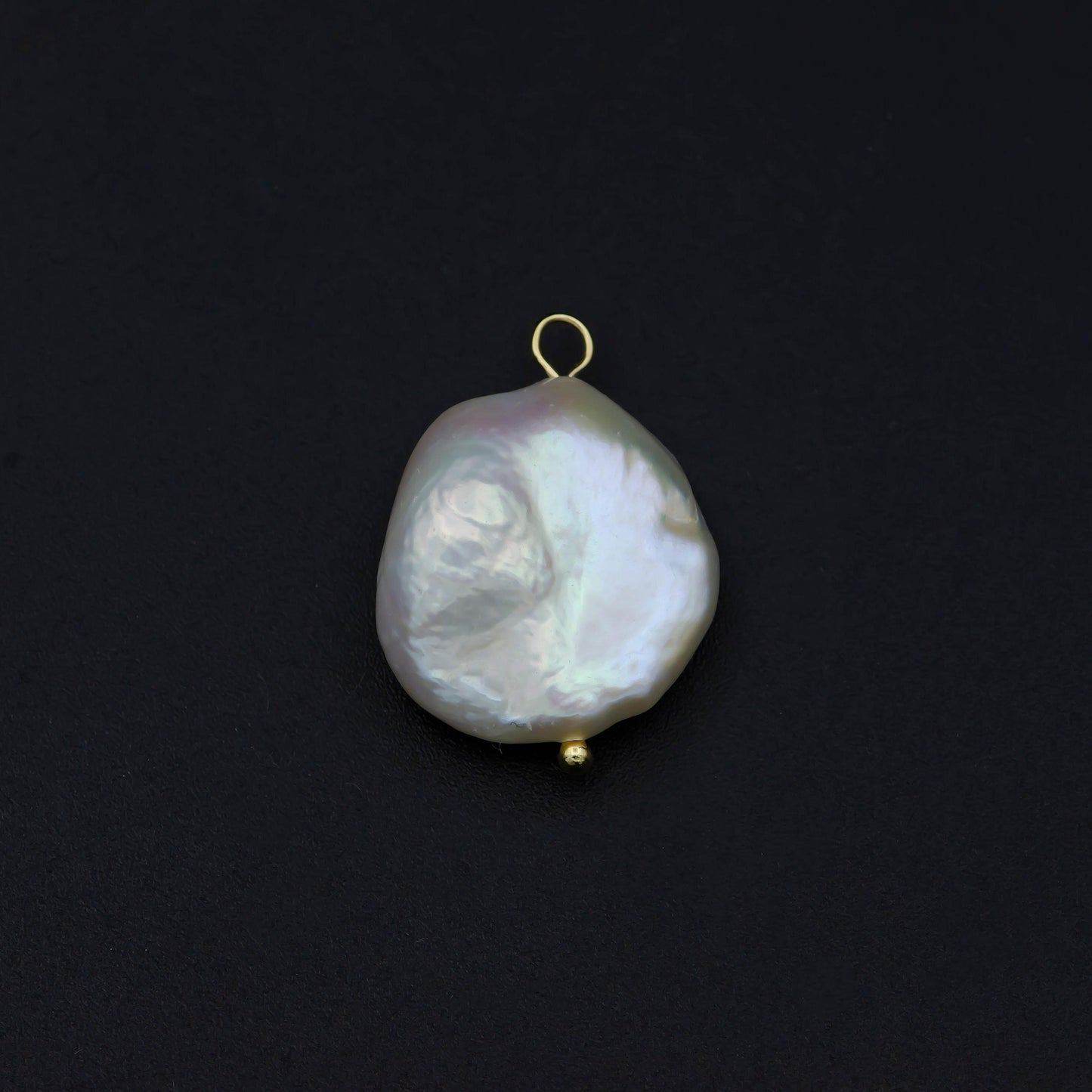 14k gold filled brass hook baroque irregular round pearl charm high luster, (approx 16.4 mm - 18.4 mm) keshi pearl coin pendant p1563