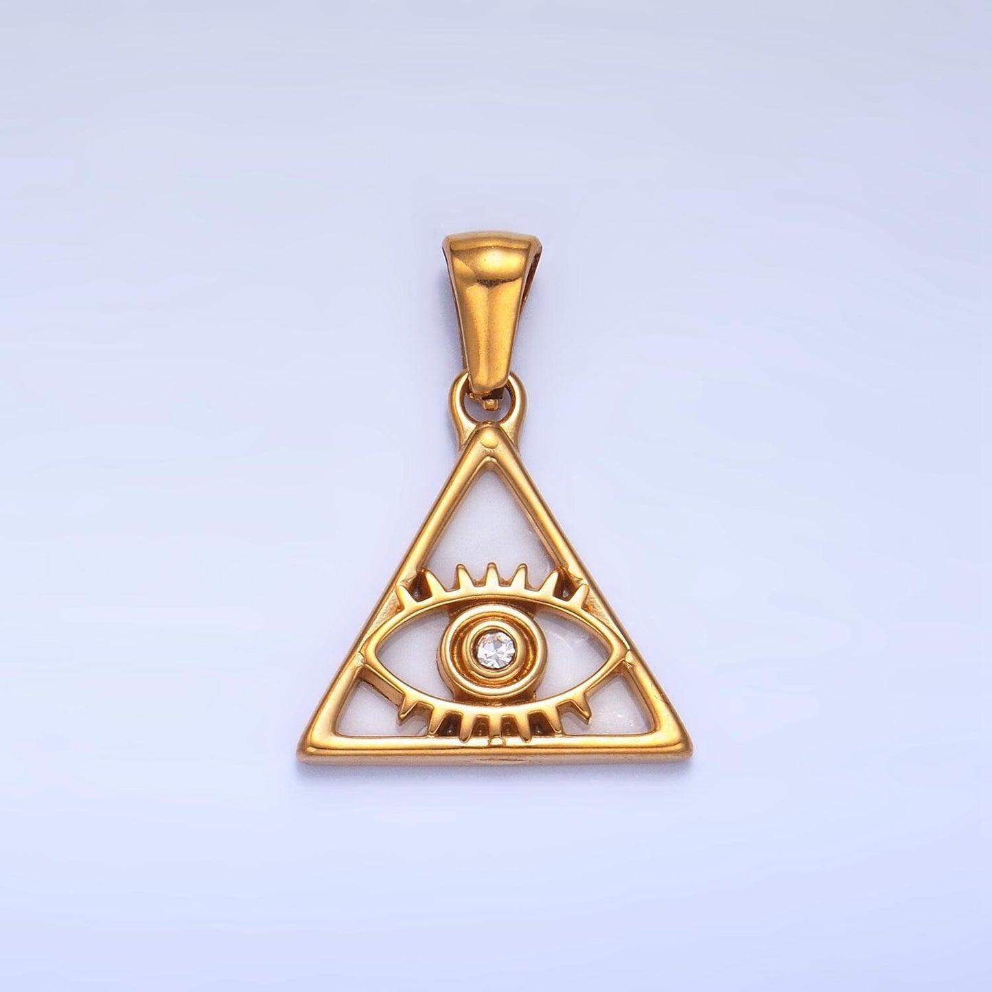 Dainty gold pearl triangle evil eye charm eye of ra amulet pendant for necklace earring bracelet supply p-1543