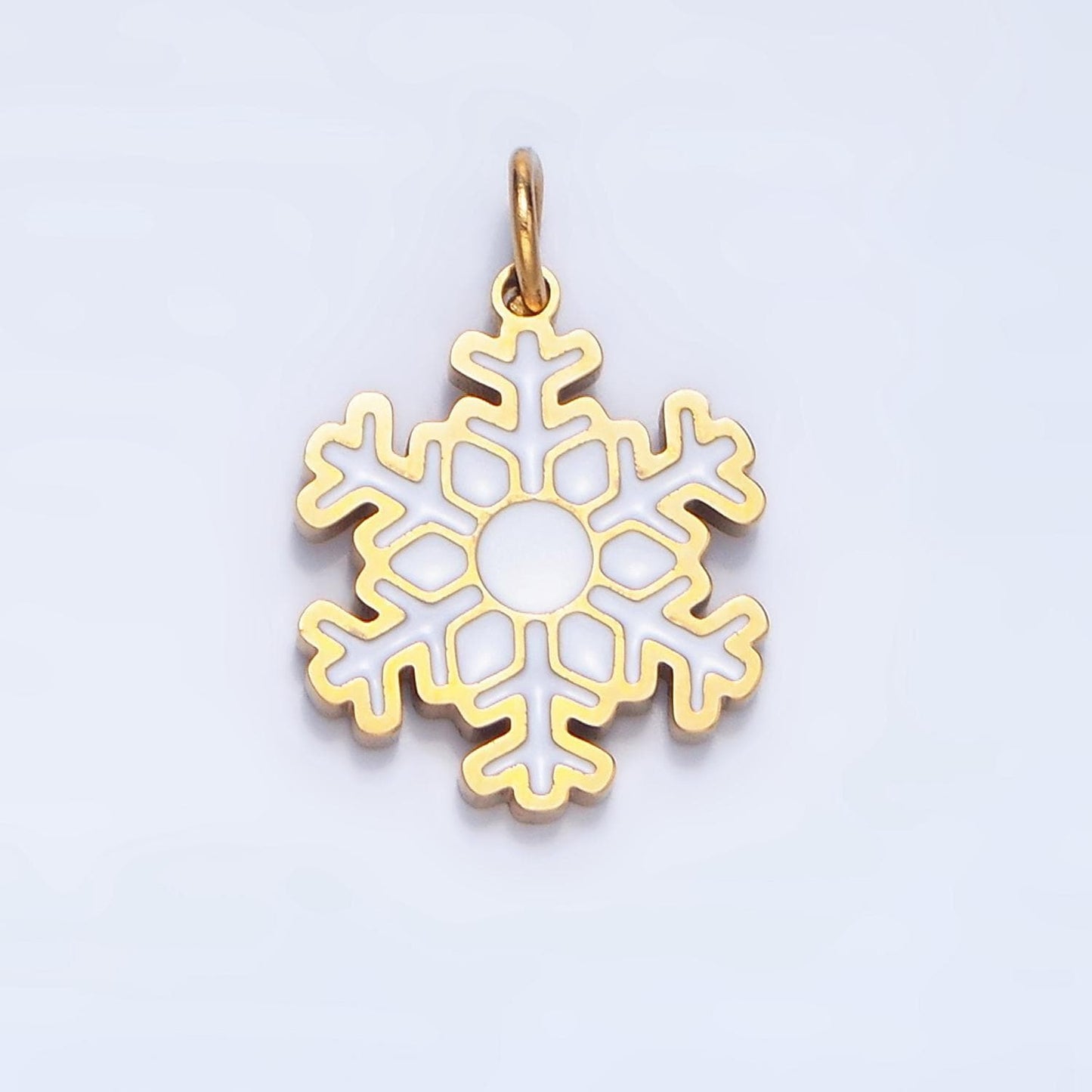 White enamel snowflake stainless steel holiday charm | p-1519