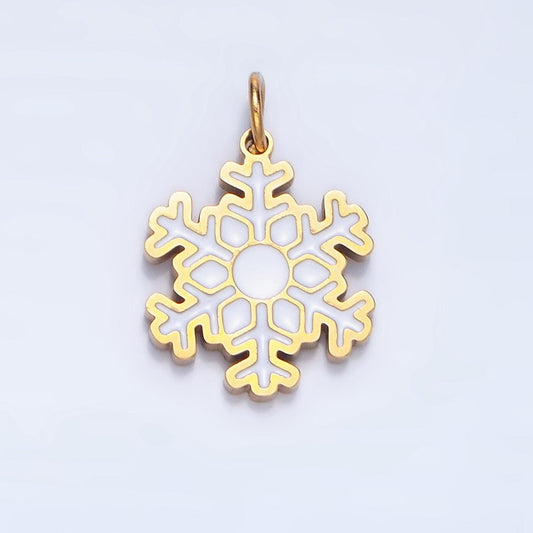 White enamel snowflake stainless steel holiday charm | p-1519