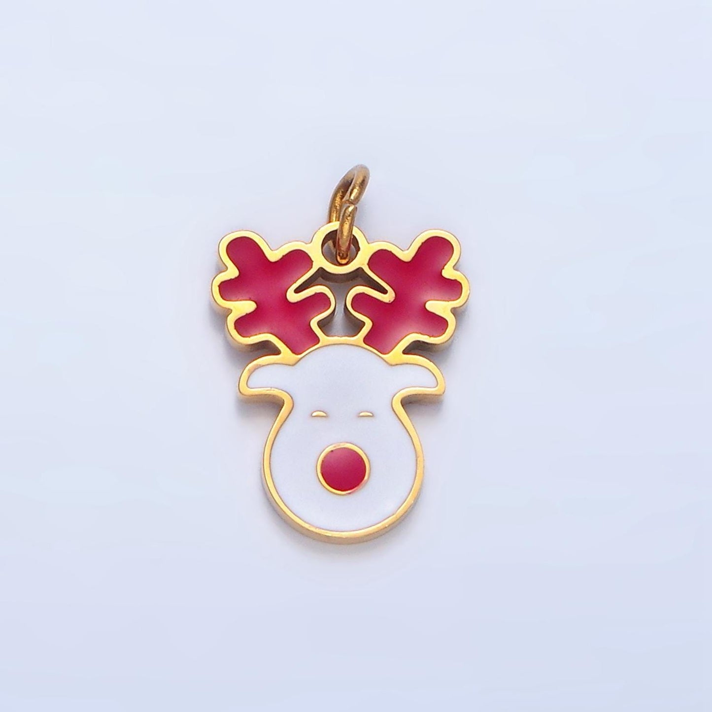 Cute enamel reindeer animal christmas holiday stainless steel charm | p-1513