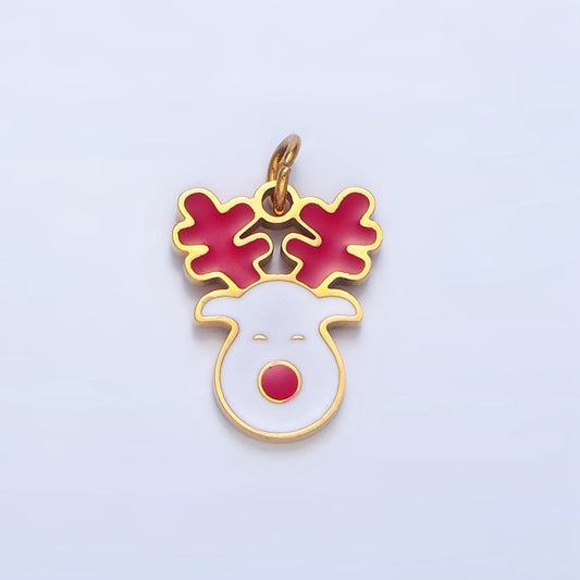 Cute enamel reindeer animal christmas holiday stainless steel charm | p-1513