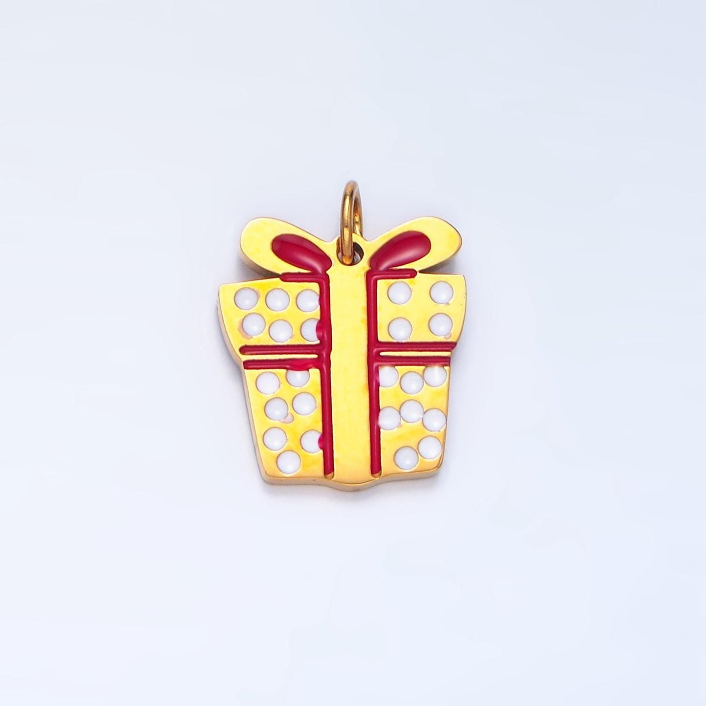 Enamel dotted christmas present stainless steel holiday charm | p-1511