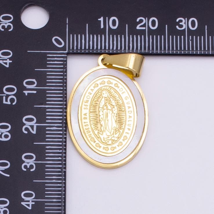 Shell pearl stainless steel gold our lady of guadalupe charm virgin mary necklace pendant catholic religious jewelry making supply p-1479