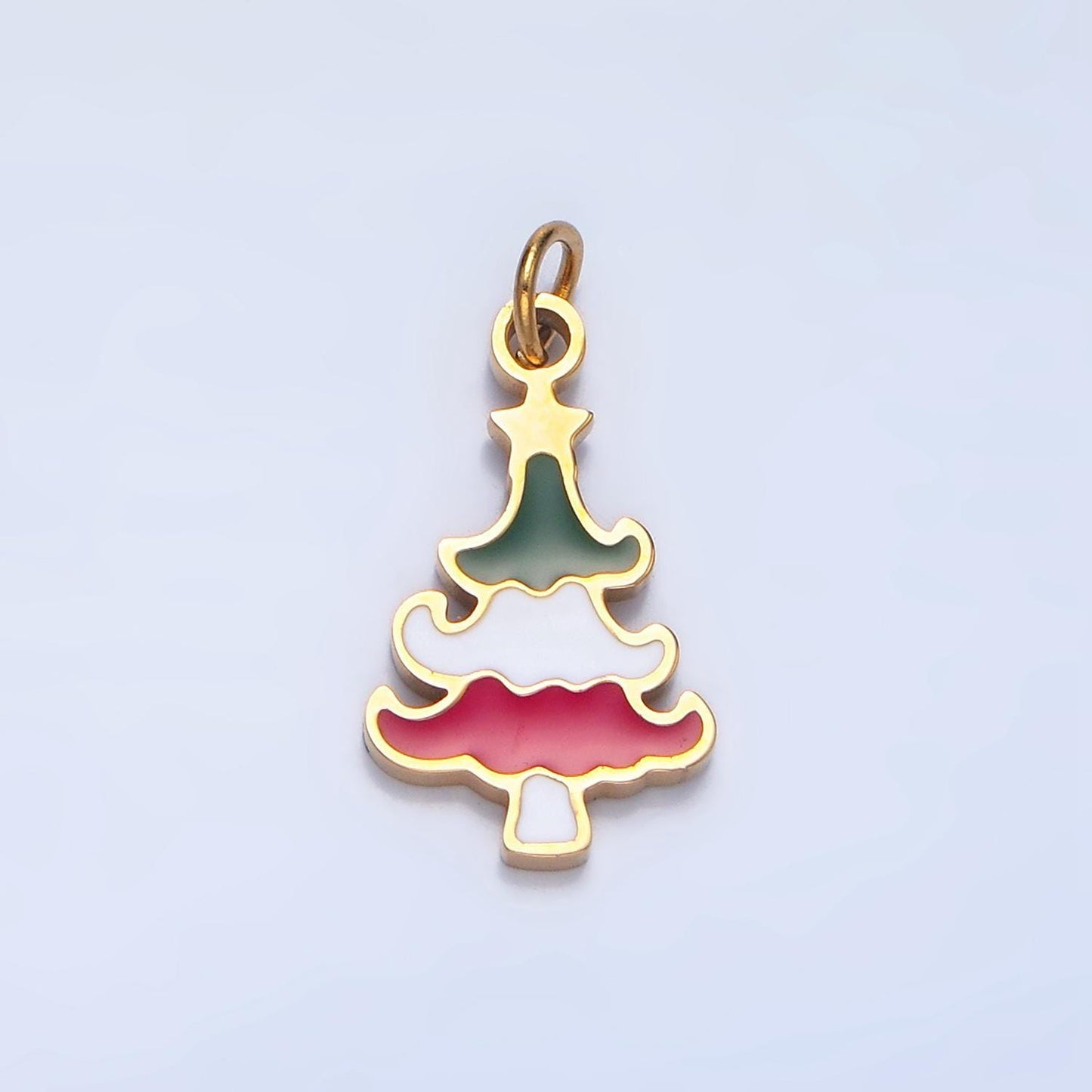 Enamel green white red multicolor christmas tree stainless steel holiday charm | p-1385