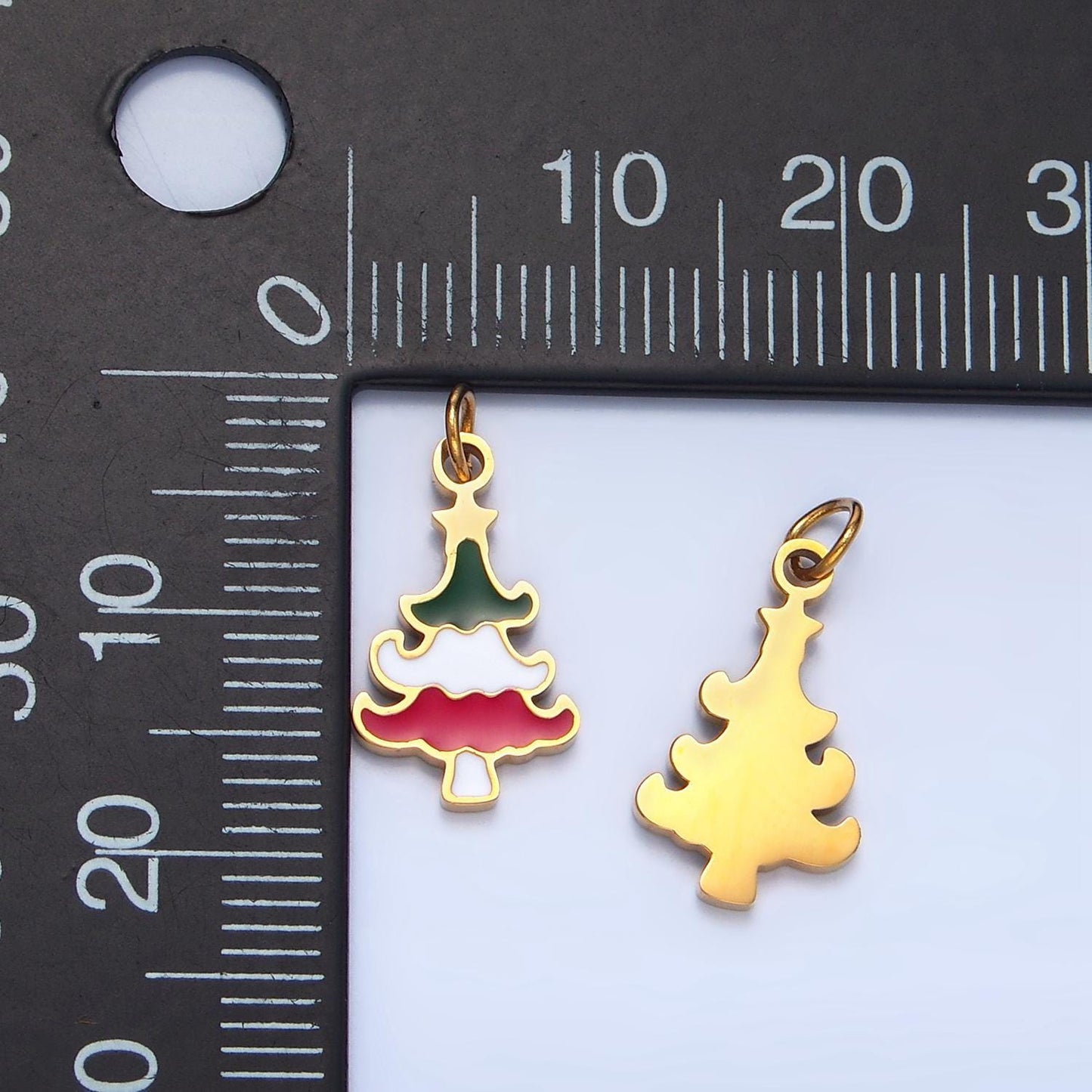 Enamel green white red multicolor christmas tree stainless steel holiday charm | p-1385