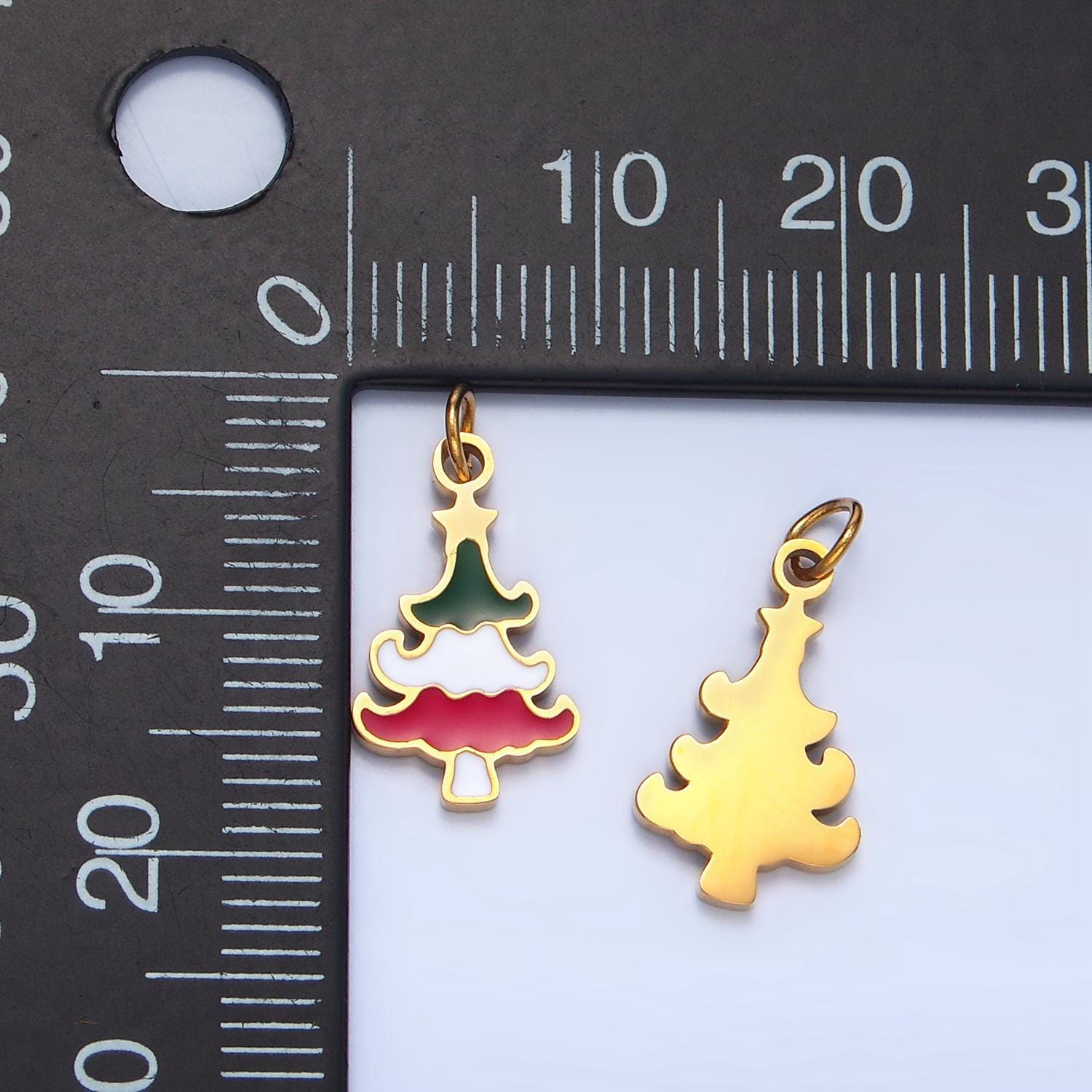 Enamel green white red multicolor christmas tree stainless steel holiday charm | p-1385