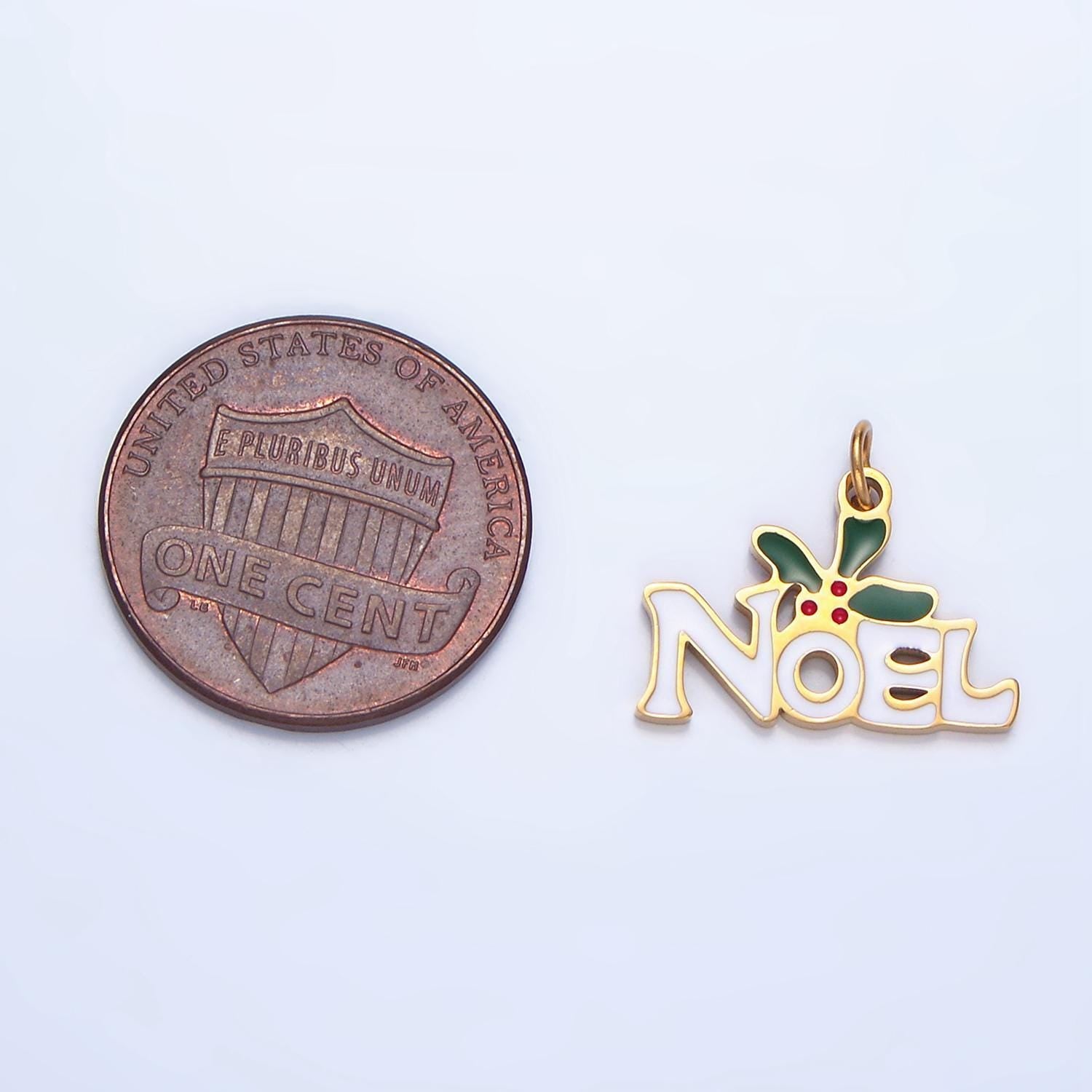 Enamel "noel" mistletoe christmas holiday stainless steel charm | p-1345