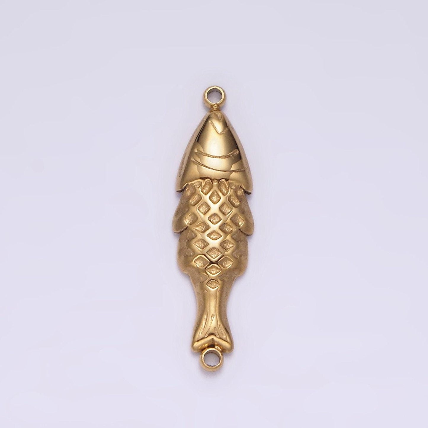 Stainless steel 7mm fish scale-textured minimalist connector in gold & silver sardine fish jewelry | p1344