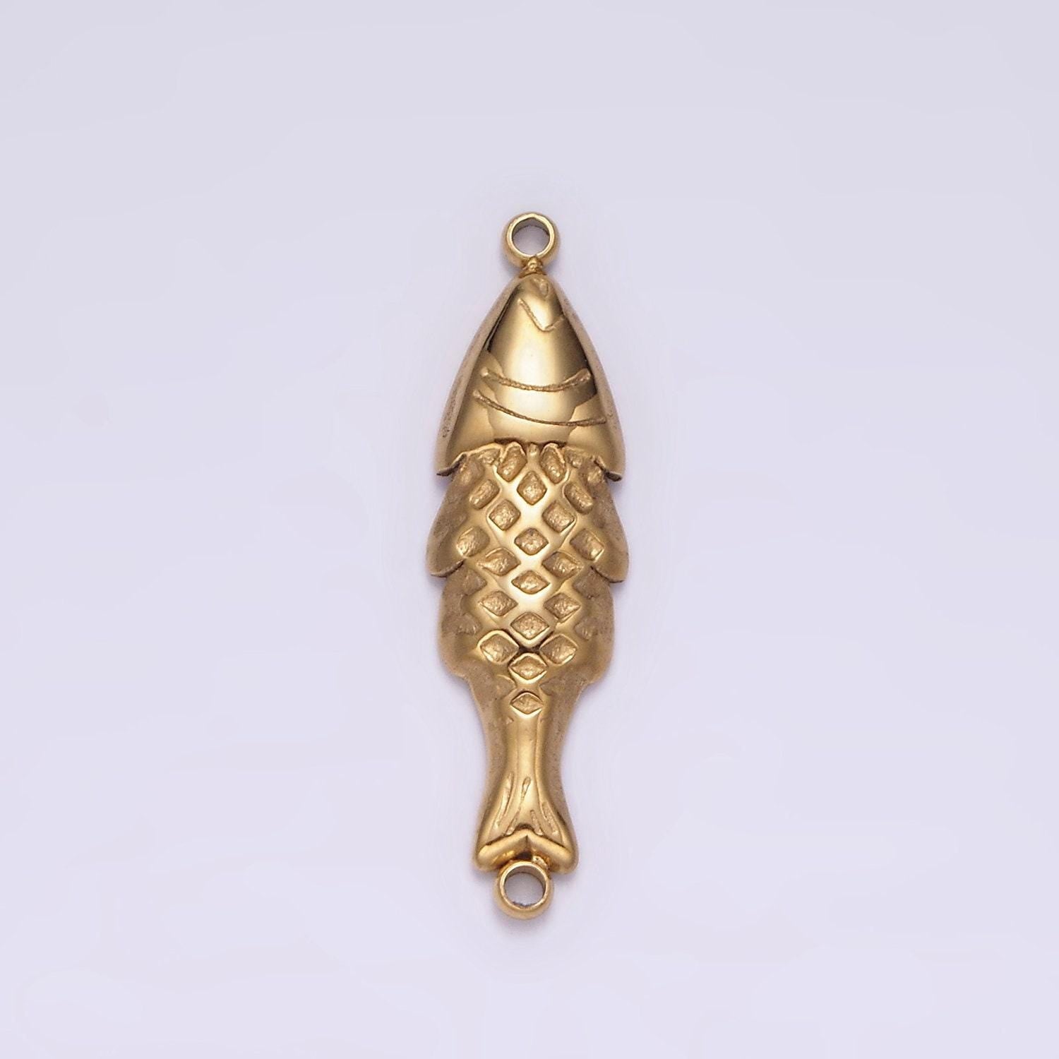 Stainless steel 7mm fish scale-textured minimalist connector in gold & silver sardine fish jewelry | p1344