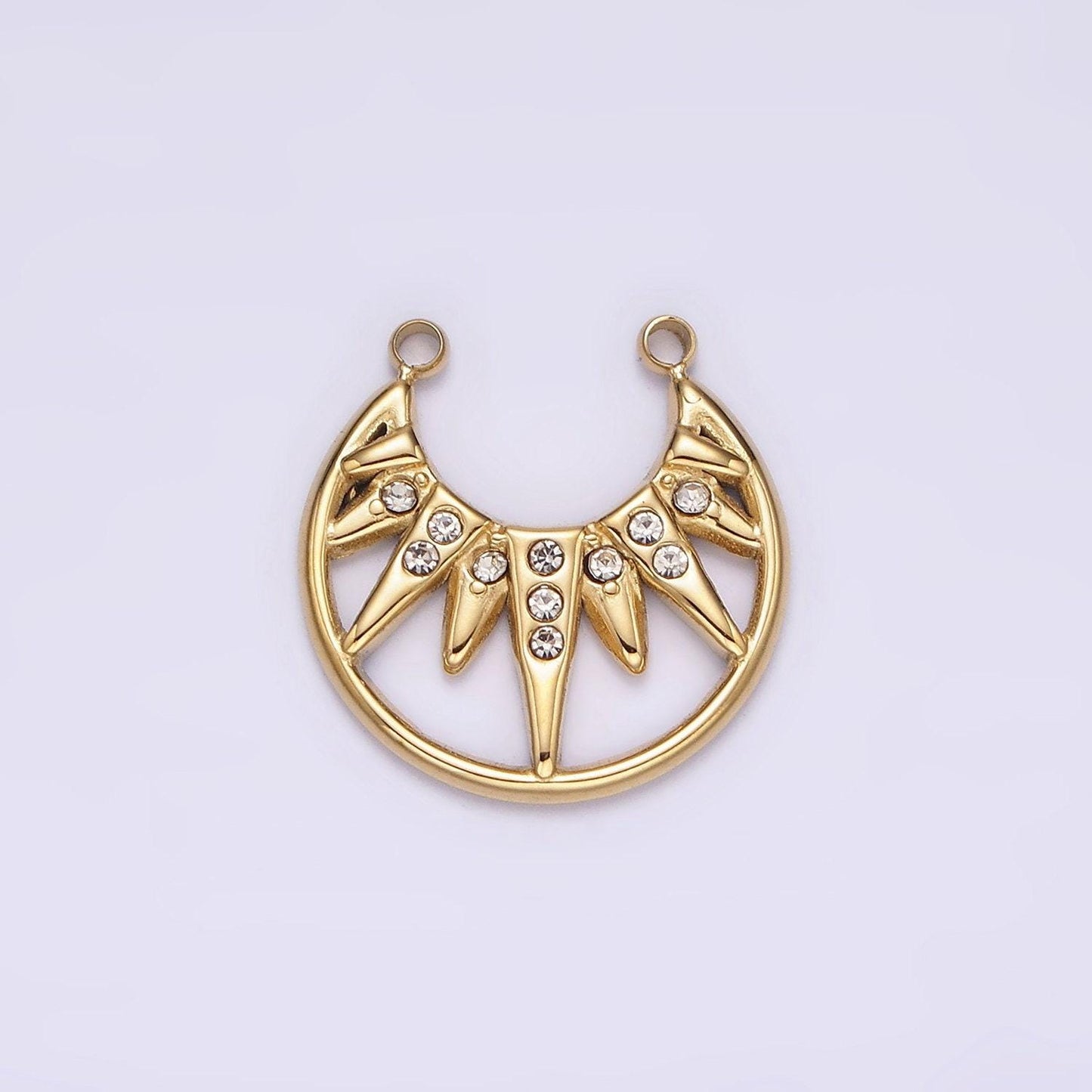 Stainless steel clear cz celestial sunburst ray open connector in gold & silver | p1340