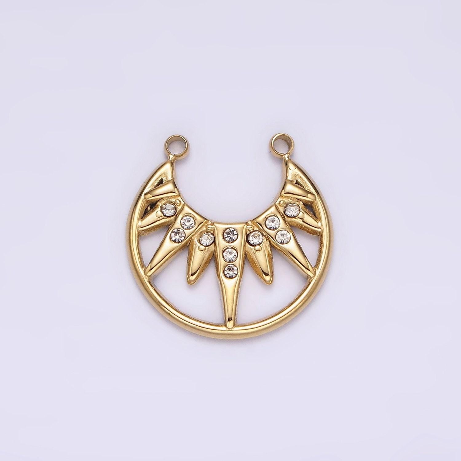Stainless steel clear cz celestial sunburst ray open connector in gold & silver | p1340