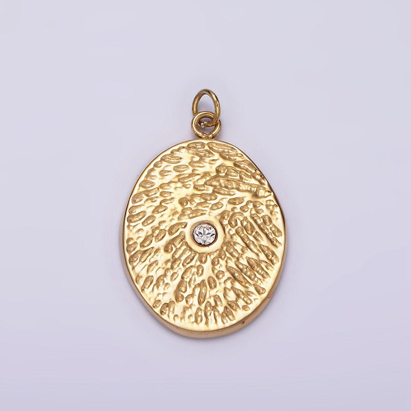 Stainless steel clear cz dented oval charm in gold & silver | p1310