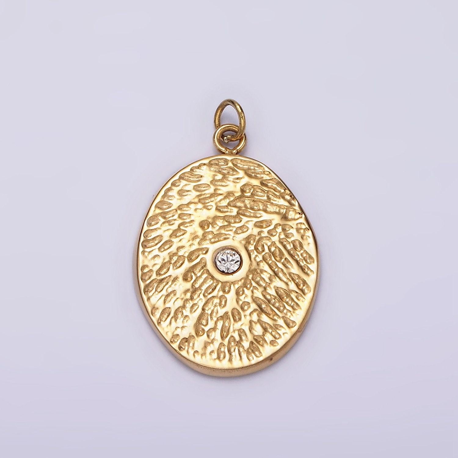 Stainless steel clear cz dented oval charm in gold & silver | p1310