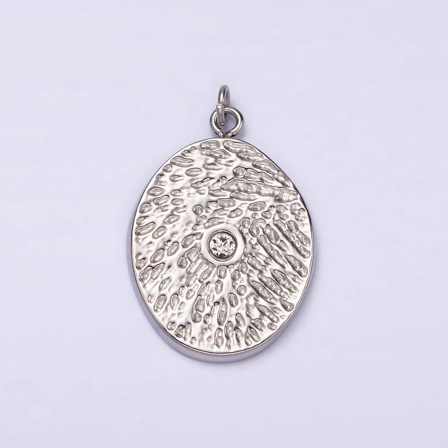 Stainless steel clear cz dented oval charm in gold & silver | p1310
