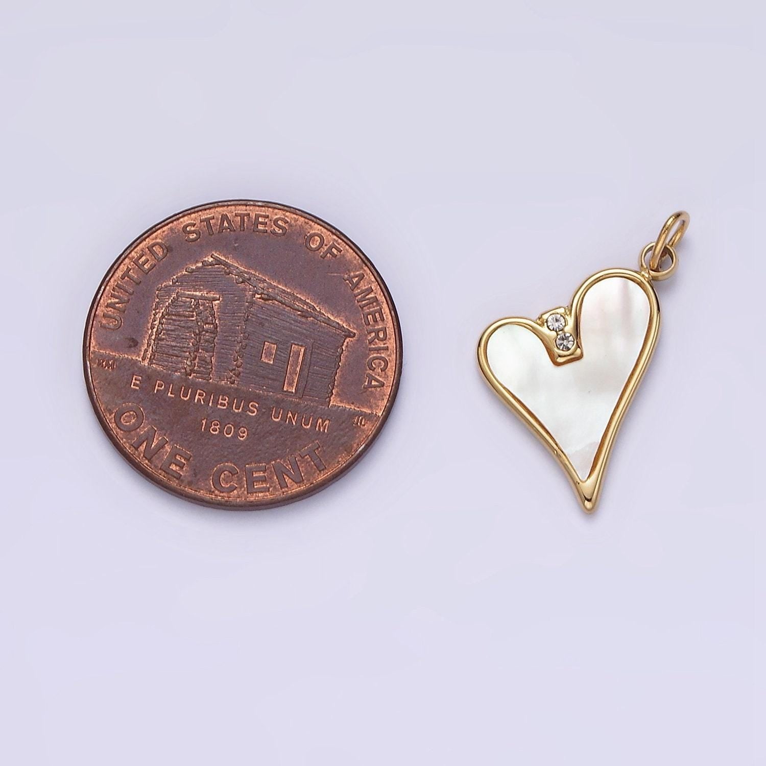 14k gold filled clear cz shell pearl heart cz heart charm | p1296