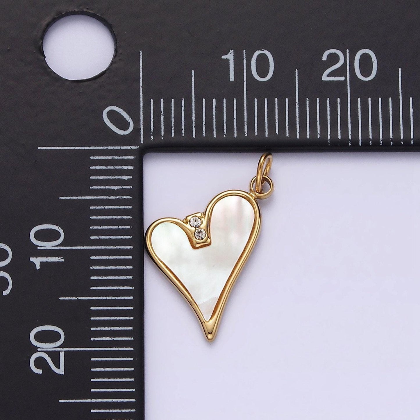 14k gold filled clear cz shell pearl heart cz heart charm | p1296