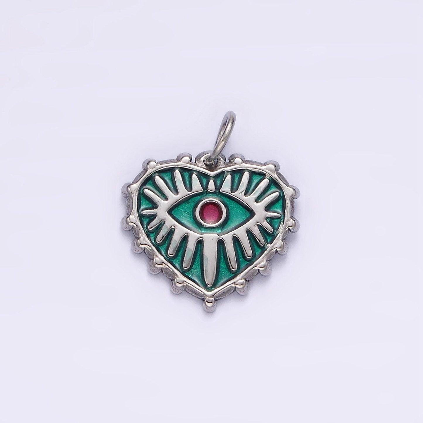 Stainless steel red evil eye splatter heart dotted outline charm in gold & silver | p1277