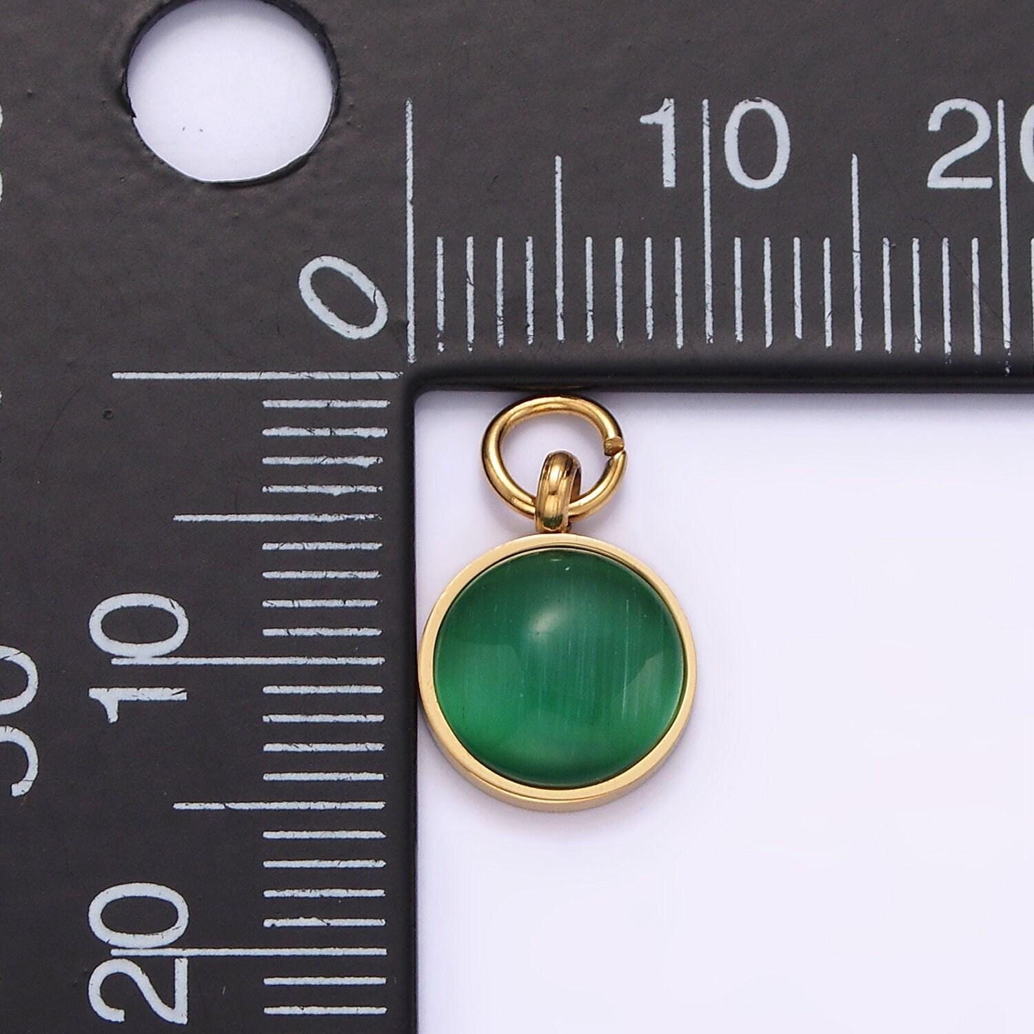 Stainless steel green malachite round gemstone charm in gold & silver | p1265